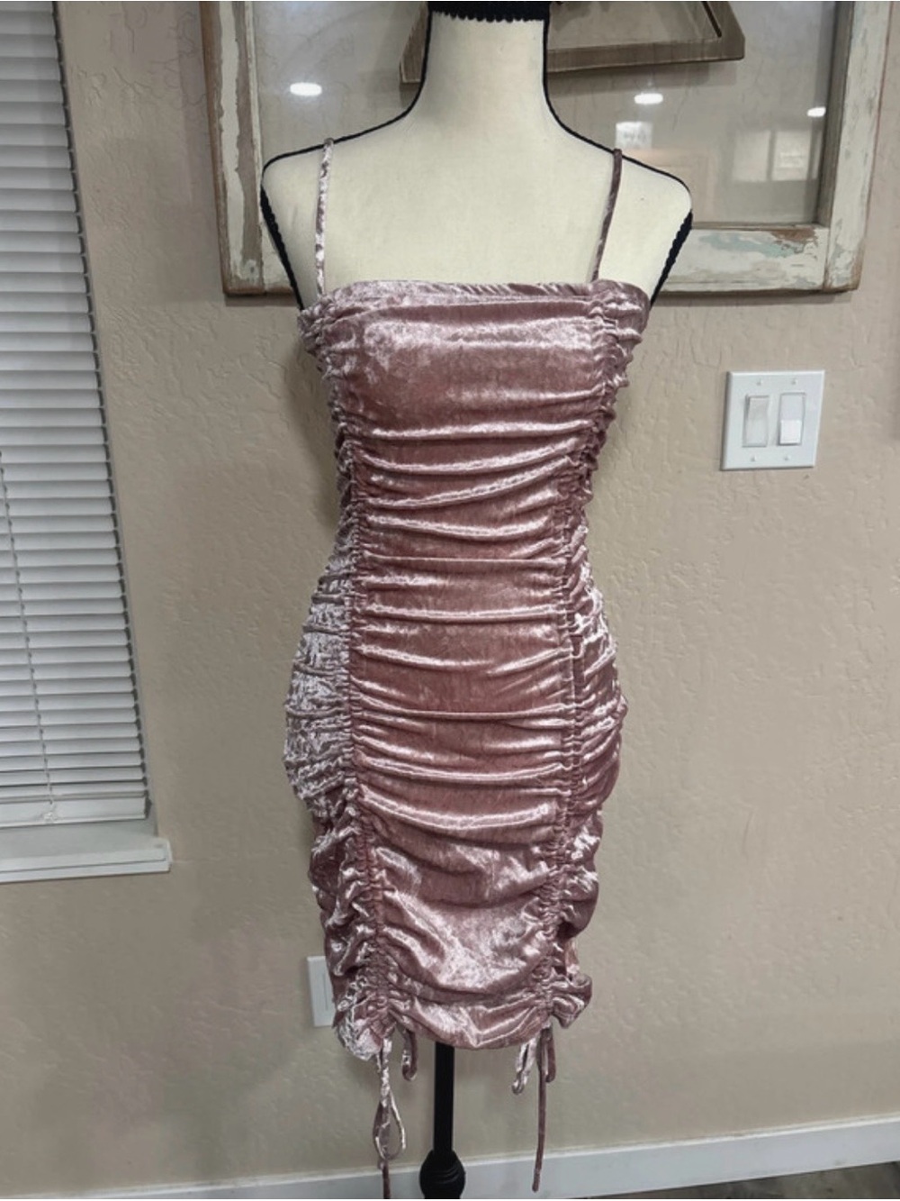 Ruched Velvet Slip Dress in Dusty Rose